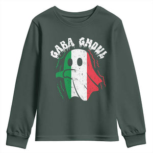 Gabagool Ghost Italian Youth Sweatshirt Funny Halloween Costume Gaba Ghoul Pun TS10 Dark Forest Green Print Your Wear