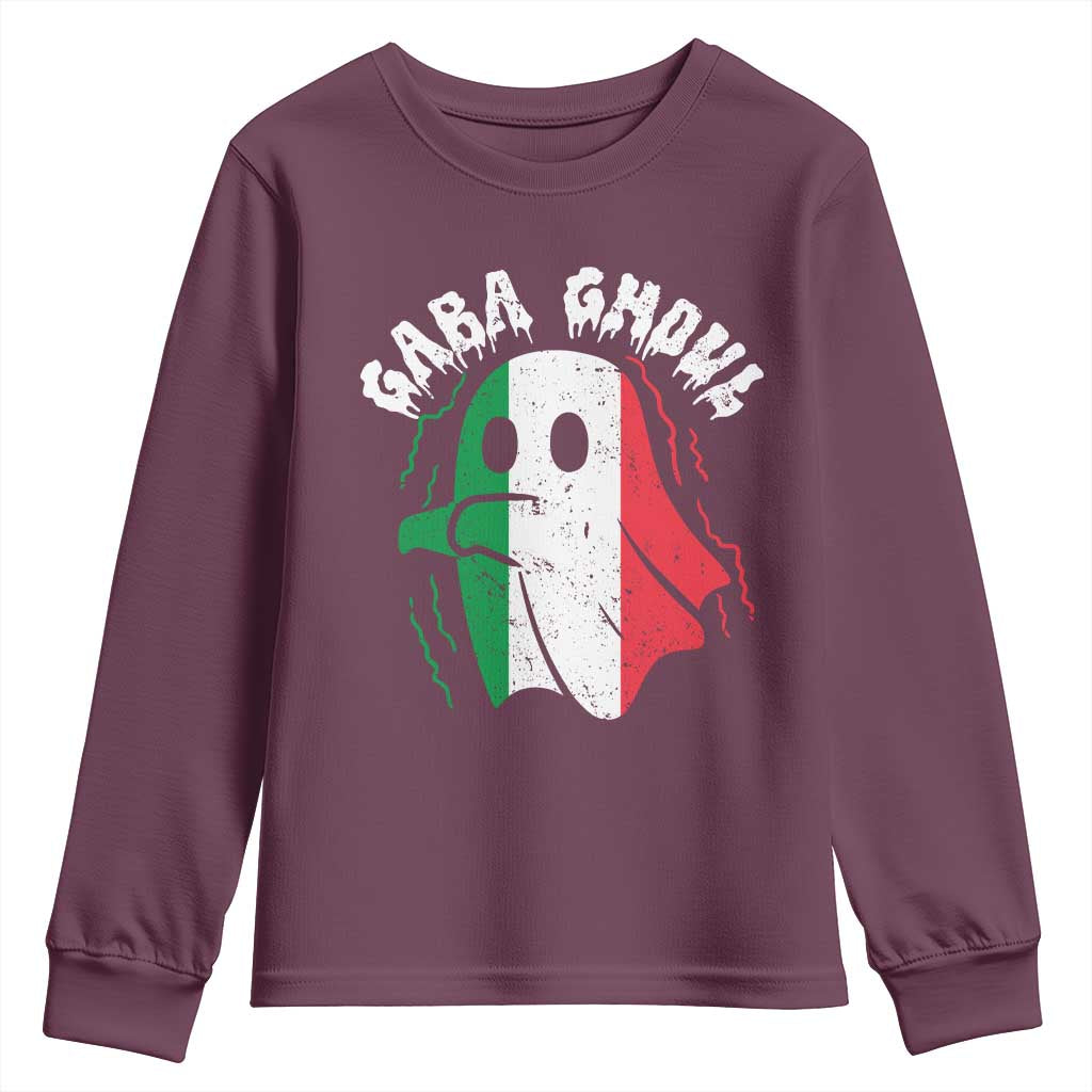 Gabagool Ghost Italian Youth Sweatshirt Funny Halloween Costume Gaba Ghoul Pun TS10 Maroon Print Your Wear