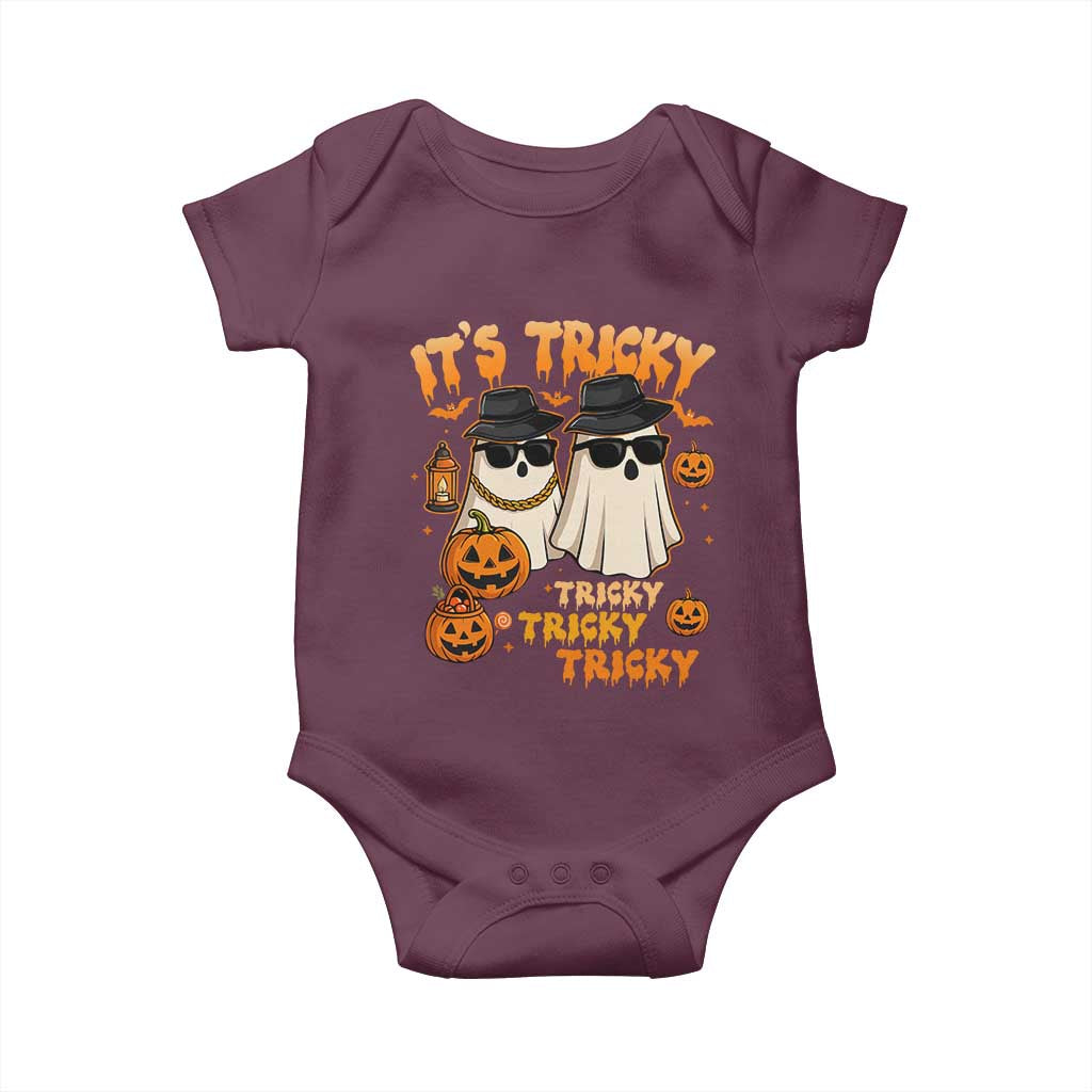 Funny Ghost Baby Onesie It's Tricky Tricky Tricky 90s Nostalgia Halloween Costume TS10 Maroon Print Your Wear