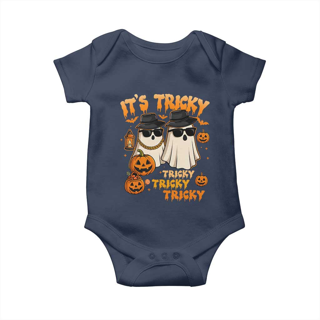 Funny Ghost Baby Onesie It's Tricky Tricky Tricky 90s Nostalgia Halloween Costume TS10 Navy Print Your Wear
