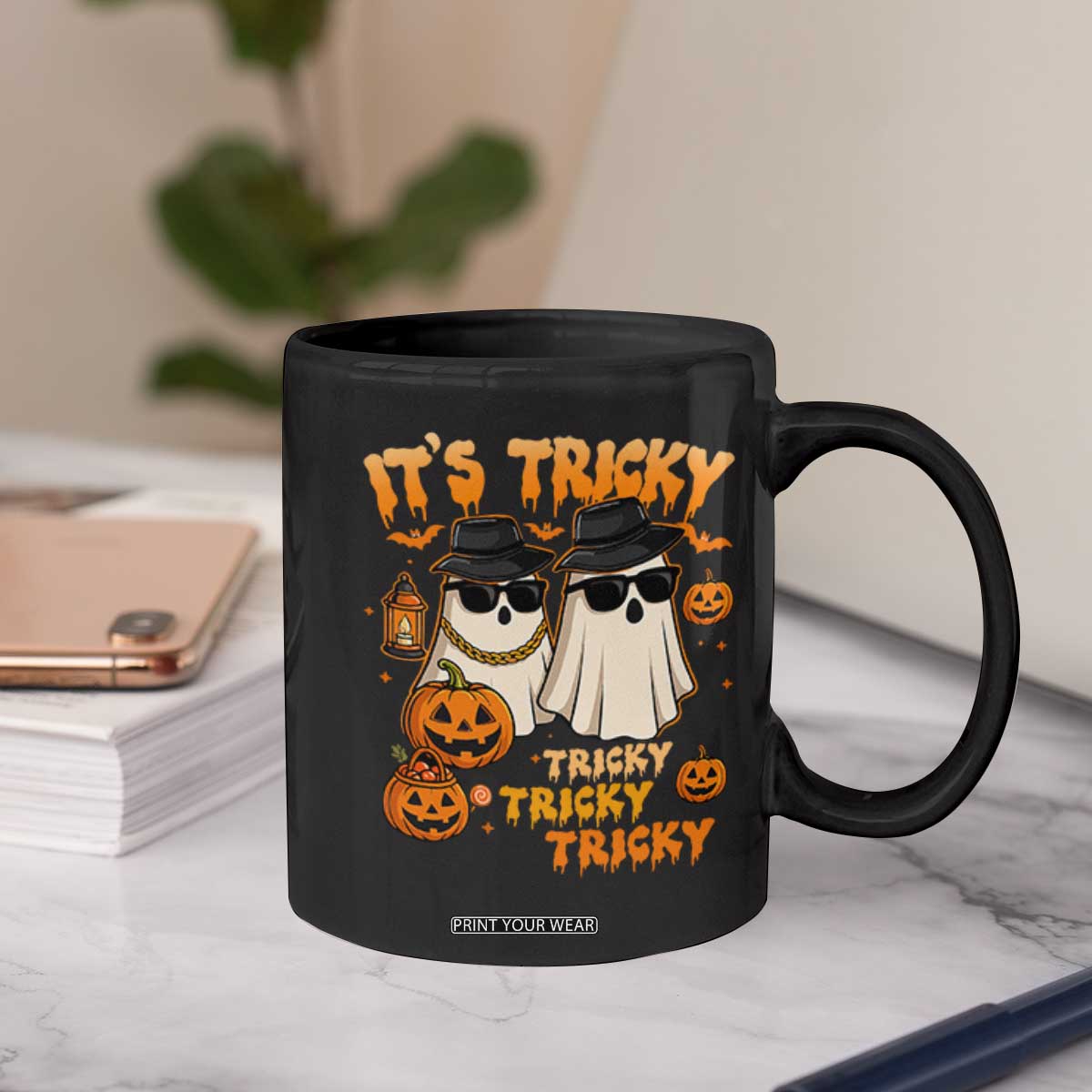 Funny Ghost Coffee Mug It's Tricky Tricky Tricky 90s Nostalgia Halloween Costume TS10 Print Your Wear