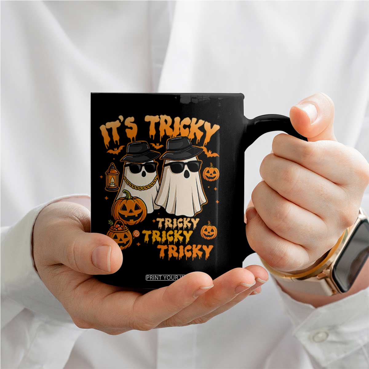 Funny Ghost Coffee Mug It's Tricky Tricky Tricky 90s Nostalgia Halloween Costume TS10 Print Your Wear