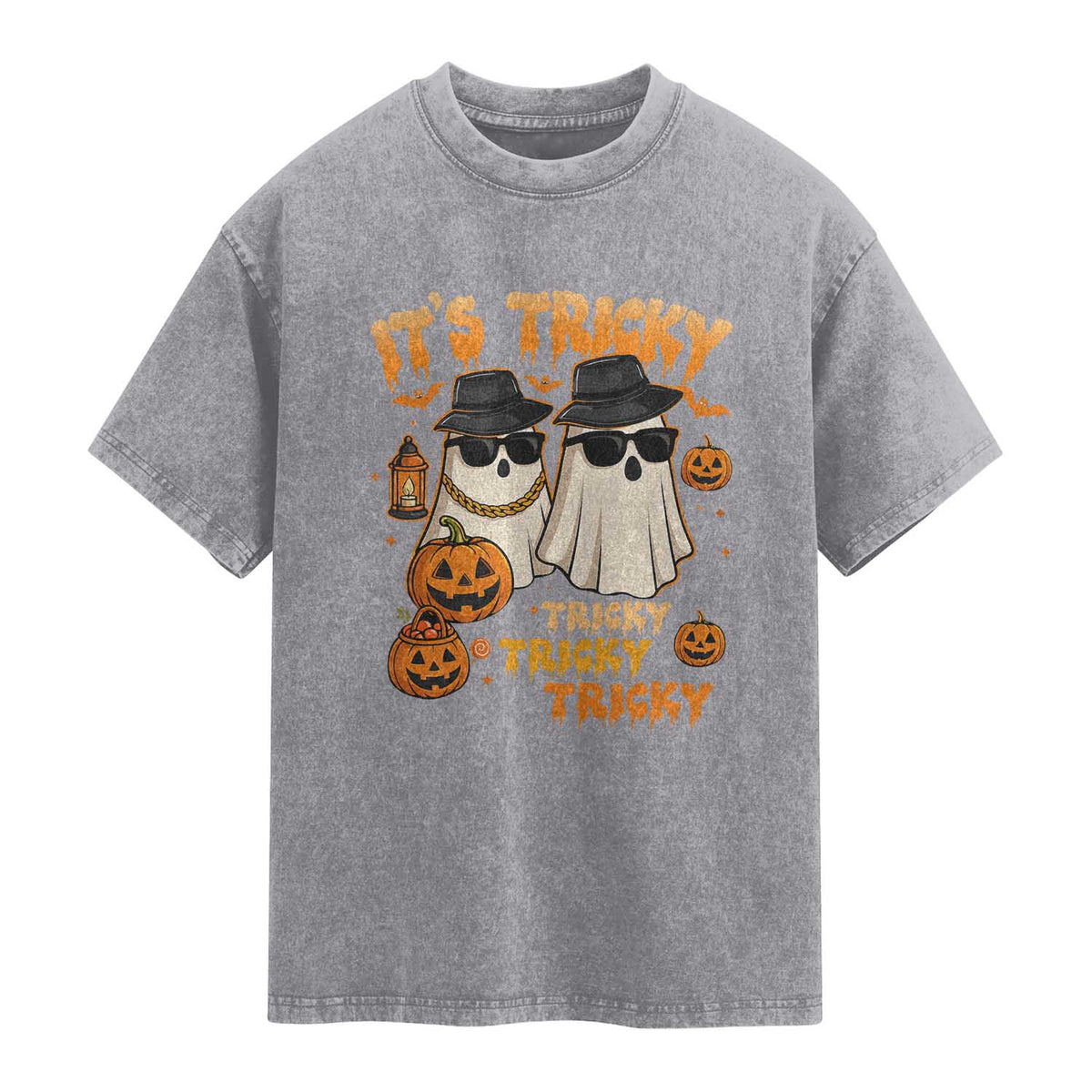 Funny Ghost Washed Cotton T-Shirt It's Tricky Tricky Tricky 90s Nostalgia Halloween Costume