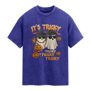 Funny Ghost Washed Cotton T-Shirt It's Tricky Tricky Tricky 90s Nostalgia Halloween Costume