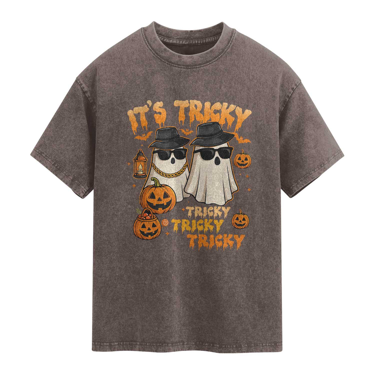 Funny Ghost Washed Cotton T-Shirt It's Tricky Tricky Tricky 90s Nostalgia Halloween Costume
