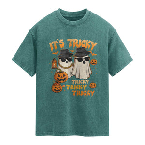 Funny Ghost Washed Cotton T-Shirt It's Tricky Tricky Tricky 90s Nostalgia Halloween Costume