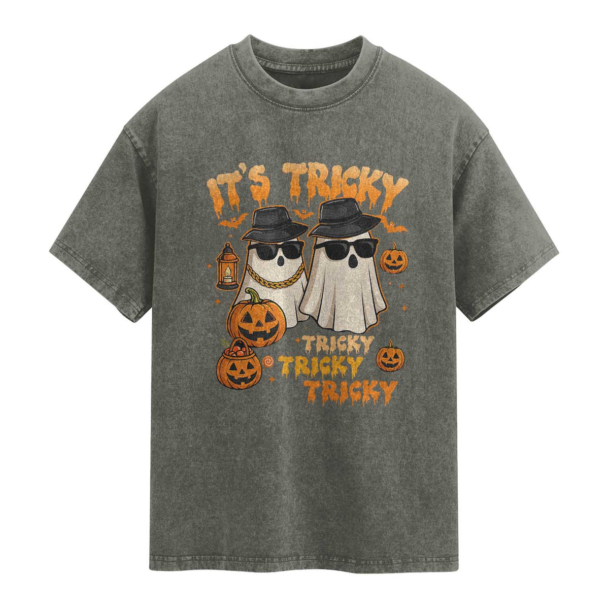 Funny Ghost Washed Cotton T-Shirt It's Tricky Tricky Tricky 90s Nostalgia Halloween Costume