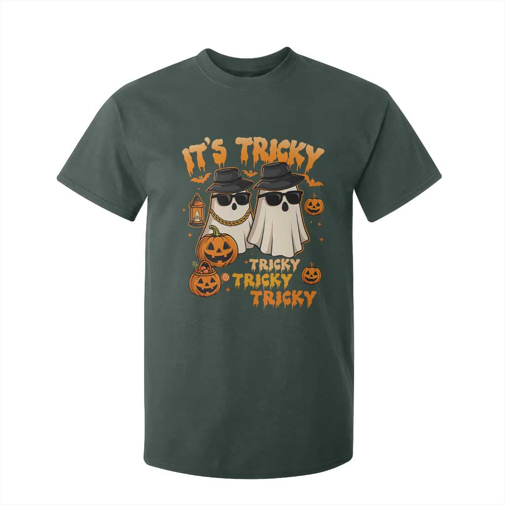 Funny Ghost T Shirt For Kid It's Tricky Tricky Tricky 90s Nostalgia Halloween Costume TS10 Dark Forest Green Print Your Wear
