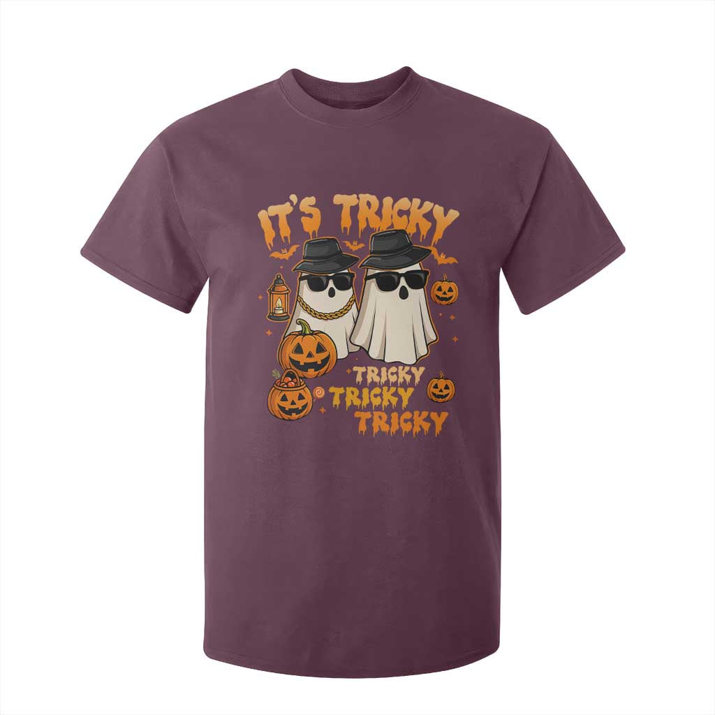 Funny Ghost T Shirt For Kid It's Tricky Tricky Tricky 90s Nostalgia Halloween Costume TS10 Maroon Print Your Wear