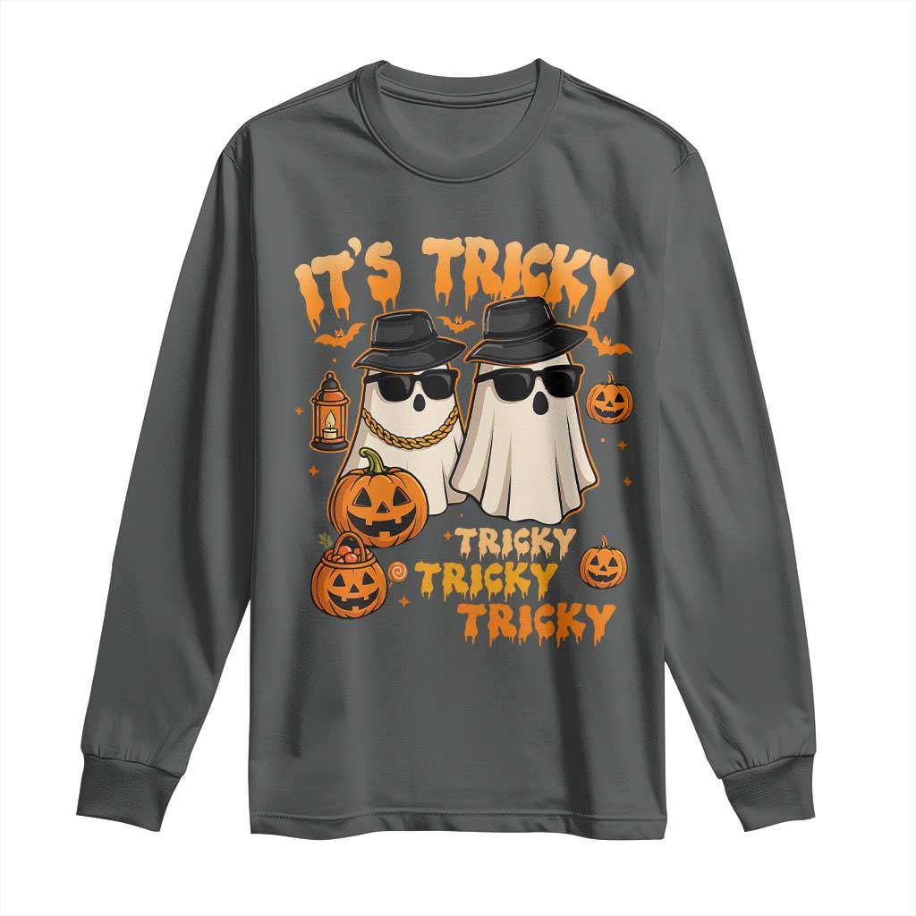 Funny Ghost Long Sleeve Shirt It's Tricky Tricky Tricky 90s Nostalgia Halloween Costume TS10 Dark Heather Print Your Wear