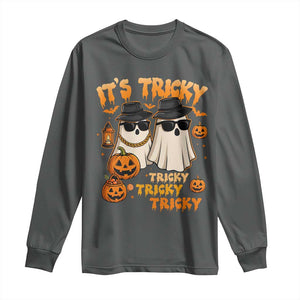 Funny Ghost Long Sleeve Shirt It's Tricky Tricky Tricky 90s Nostalgia Halloween Costume TS10 Dark Heather Print Your Wear