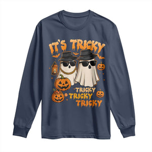 Funny Ghost Long Sleeve Shirt It's Tricky Tricky Tricky 90s Nostalgia Halloween Costume TS10 Navy Print Your Wear