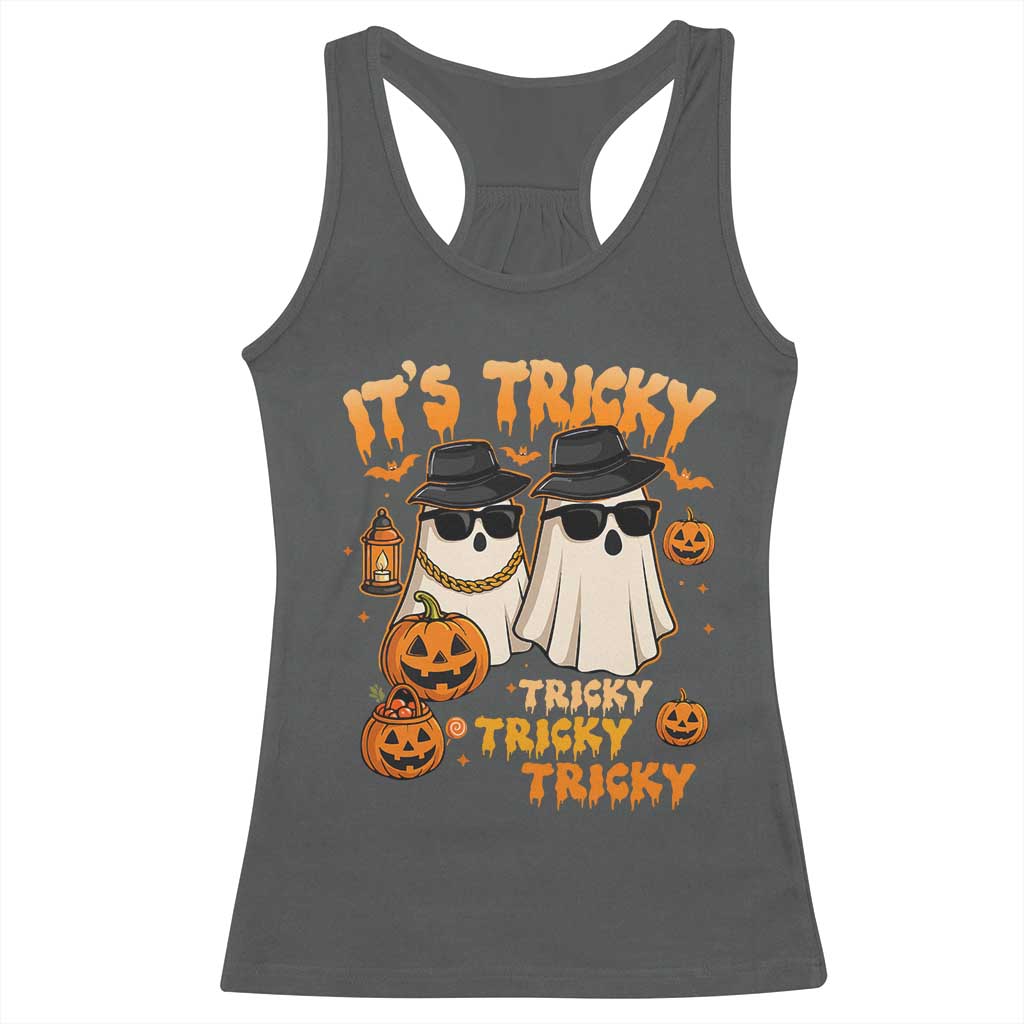 Funny Ghost Racerback Tank Top It's Tricky Tricky Tricky 90s Nostalgia Halloween Costume TS10 Dark Heather Print Your Wear