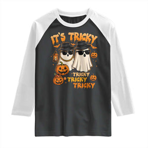 Funny Ghost Raglan Shirt It's Tricky Tricky Tricky 90s Nostalgia Halloween Costume TS10 Black White Print Your Wear