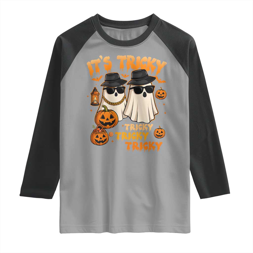 Funny Ghost Raglan Shirt It's Tricky Tricky Tricky 90s Nostalgia Halloween Costume TS10 Sport Gray Black Print Your Wear