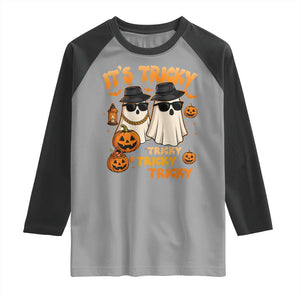 Funny Ghost Raglan Shirt It's Tricky Tricky Tricky 90s Nostalgia Halloween Costume TS10 Sport Gray Black Print Your Wear