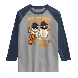 Funny Ghost Raglan Shirt It's Tricky Tricky Tricky 90s Nostalgia Halloween Costume TS10 Sport Gray Navy Print Your Wear