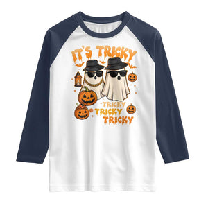 Funny Ghost Raglan Shirt It's Tricky Tricky Tricky 90s Nostalgia Halloween Costume TS10 White Navy Print Your Wear