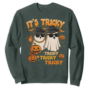 Funny Ghost Sweatshirt It's Tricky Tricky Tricky 90s Nostalgia Halloween Costume TS10 Dark Forest Green Print Your Wear