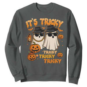 Funny Ghost Sweatshirt It's Tricky Tricky Tricky 90s Nostalgia Halloween Costume TS10 Dark Heather Print Your Wear