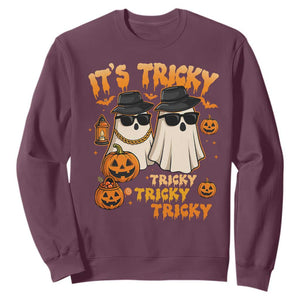 Funny Ghost Sweatshirt It's Tricky Tricky Tricky 90s Nostalgia Halloween Costume TS10 Maroon Print Your Wear