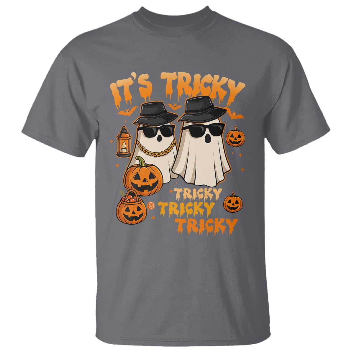 Funny Ghost T Shirt It's Tricky Tricky Tricky 90s Nostalgia Halloween Costume TS10 Charcoal Print Your Wear