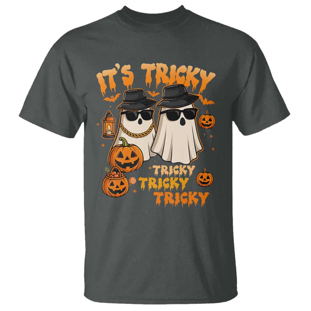 Funny Ghost T Shirt It's Tricky Tricky Tricky 90s Nostalgia Halloween Costume TS10 Dark Heather Print Your Wear