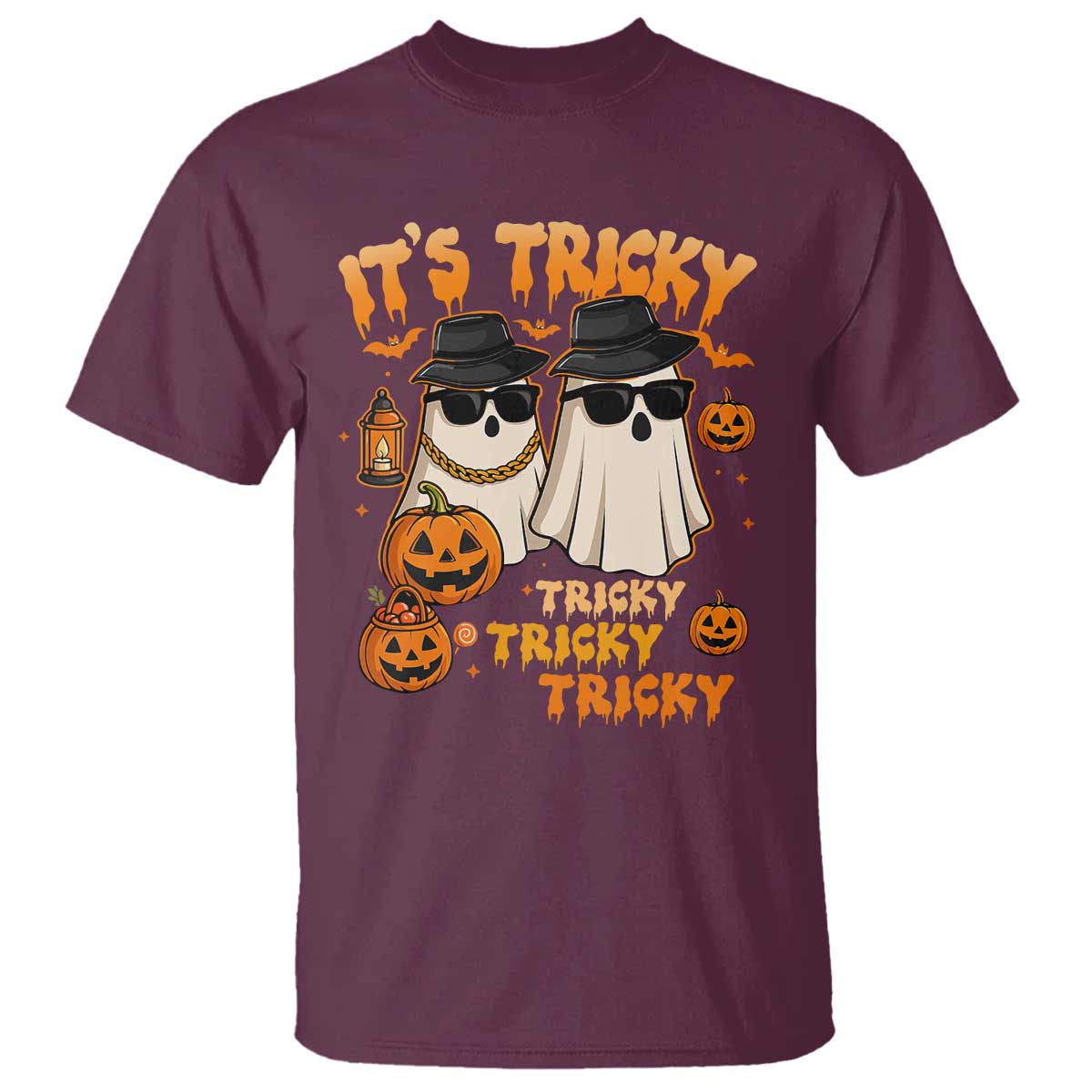 Funny Ghost T Shirt It's Tricky Tricky Tricky 90s Nostalgia Halloween Costume TS10 Maroon Print Your Wear