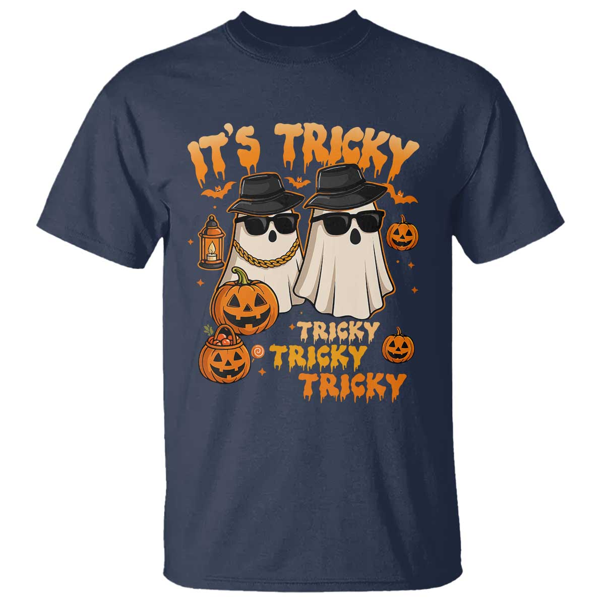 Funny Ghost T Shirt It's Tricky Tricky Tricky 90s Nostalgia Halloween Costume TS10 Navy Print Your Wear