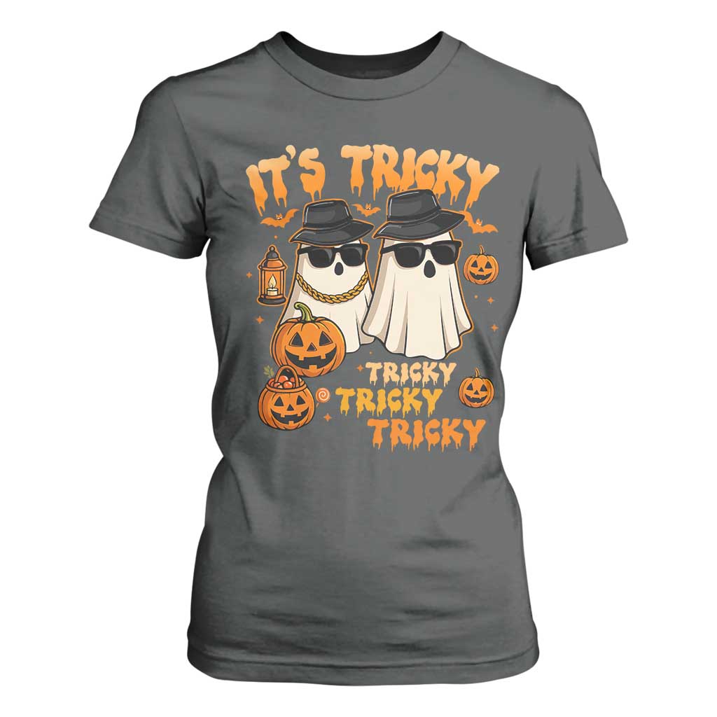 Funny Ghost T Shirt For Women It's Tricky Tricky Tricky 90s Nostalgia Halloween Costume TS10 Dark Heather Print Your Wear