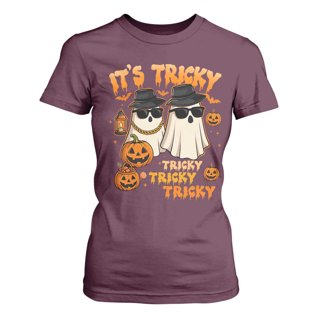 Funny Ghost T Shirt For Women It's Tricky Tricky Tricky 90s Nostalgia Halloween Costume TS10 Maroon Print Your Wear