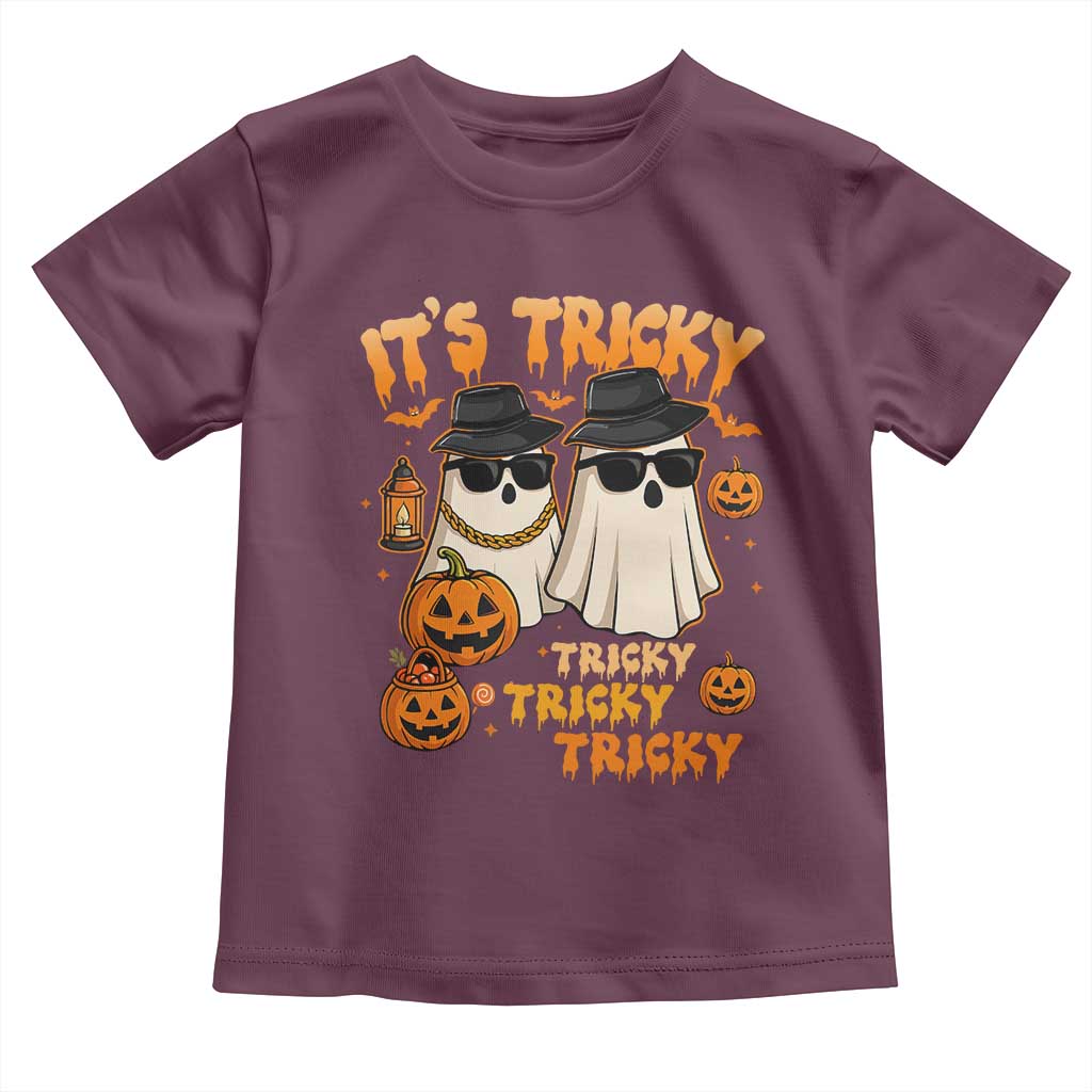Funny Ghost Toddler T Shirt It's Tricky Tricky Tricky 90s Nostalgia Halloween Costume TS10 Maroon Print Your Wear