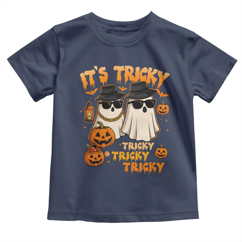 Funny Ghost Toddler T Shirt It's Tricky Tricky Tricky 90s Nostalgia Halloween Costume TS10 Navy Print Your Wear