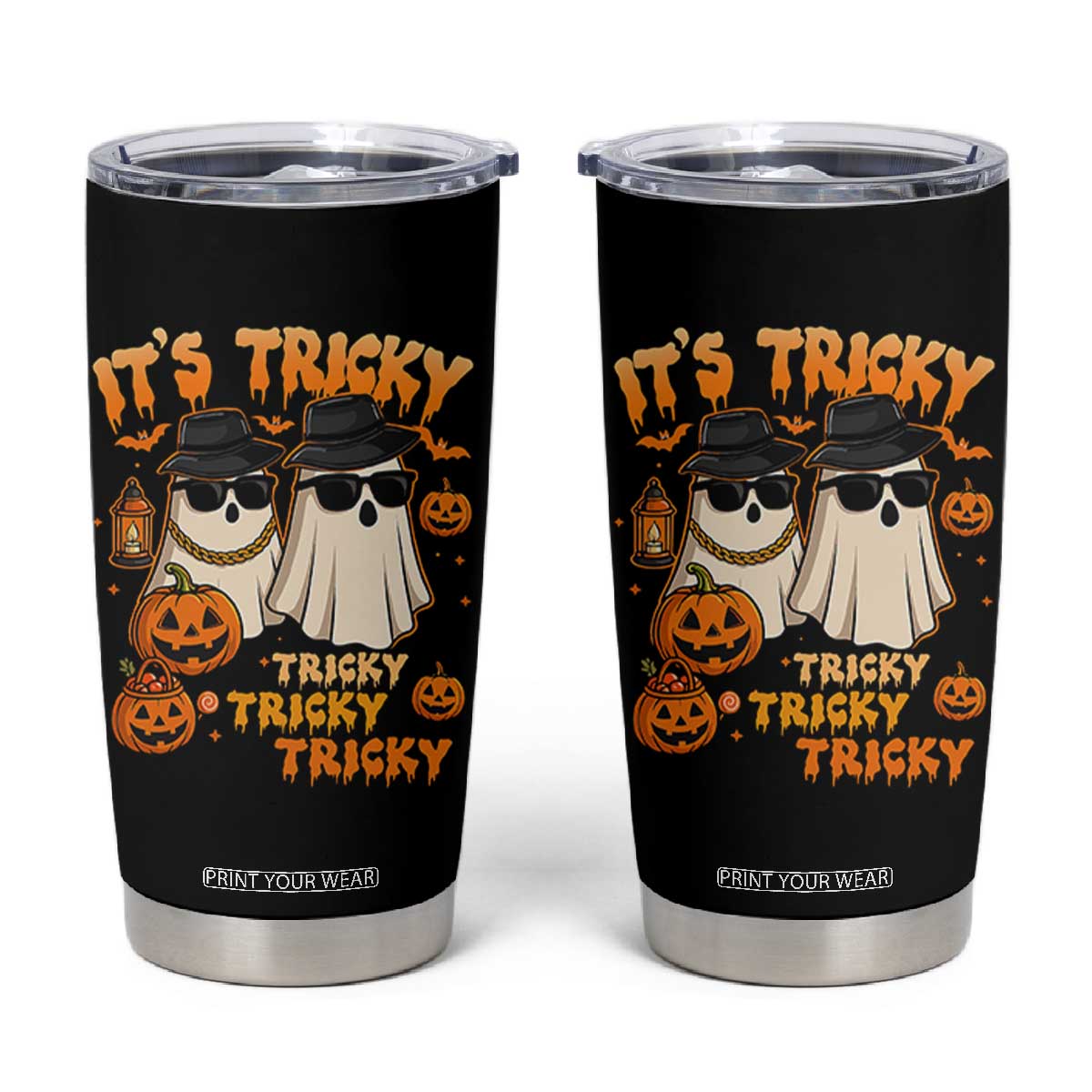 Funny Ghost Tumbler Cup It's Tricky Tricky Tricky 90s Nostalgia Halloween Costume TS10 Black Print Your Wear