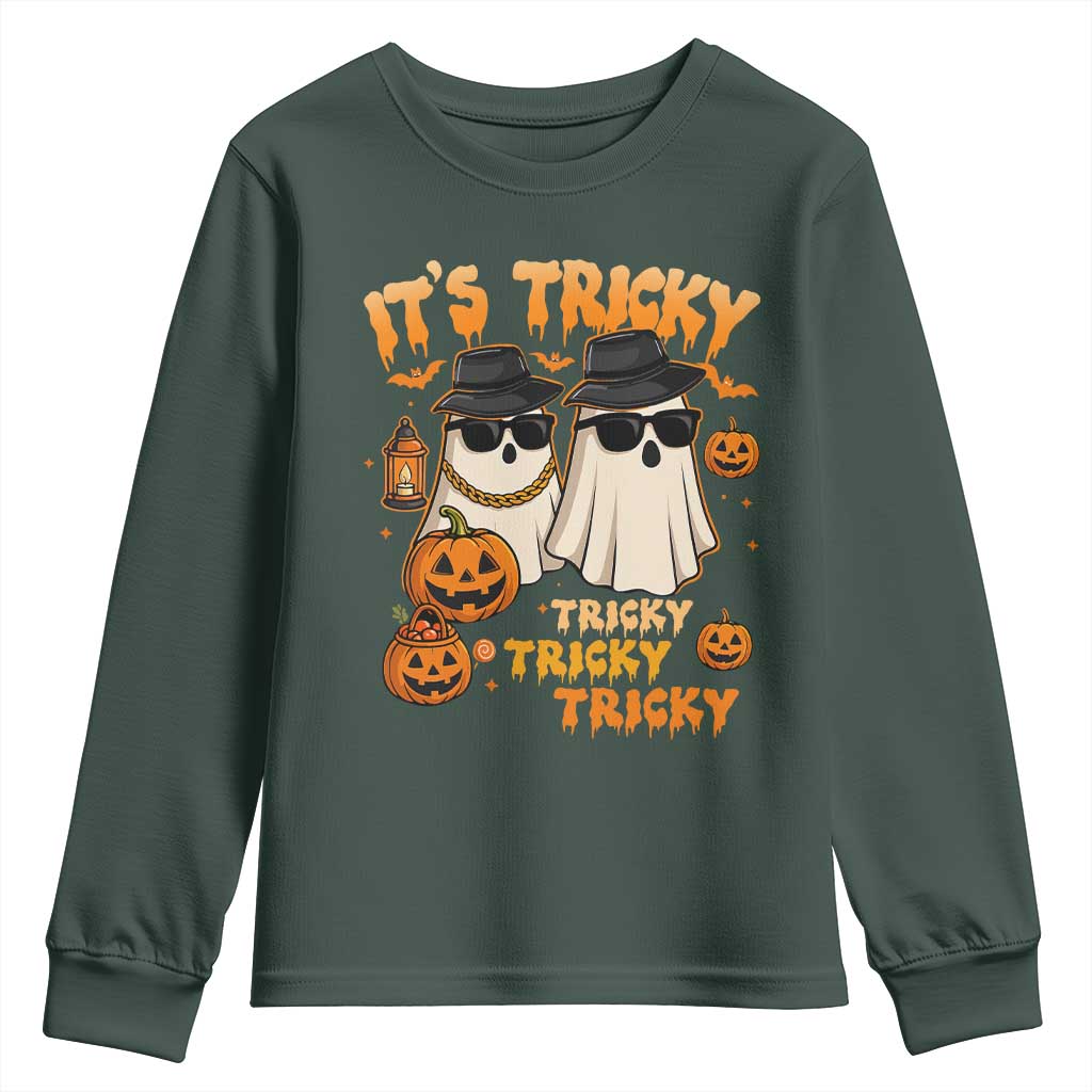 Funny Ghost Youth Sweatshirt It's Tricky Tricky Tricky 90s Nostalgia Halloween Costume TS10 Dark Forest Green Print Your Wear