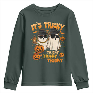 Funny Ghost Youth Sweatshirt It's Tricky Tricky Tricky 90s Nostalgia Halloween Costume TS10 Dark Forest Green Print Your Wear