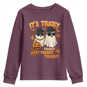 Funny Ghost Youth Sweatshirt It's Tricky Tricky Tricky 90s Nostalgia Halloween Costume TS10 Maroon Print Your Wear