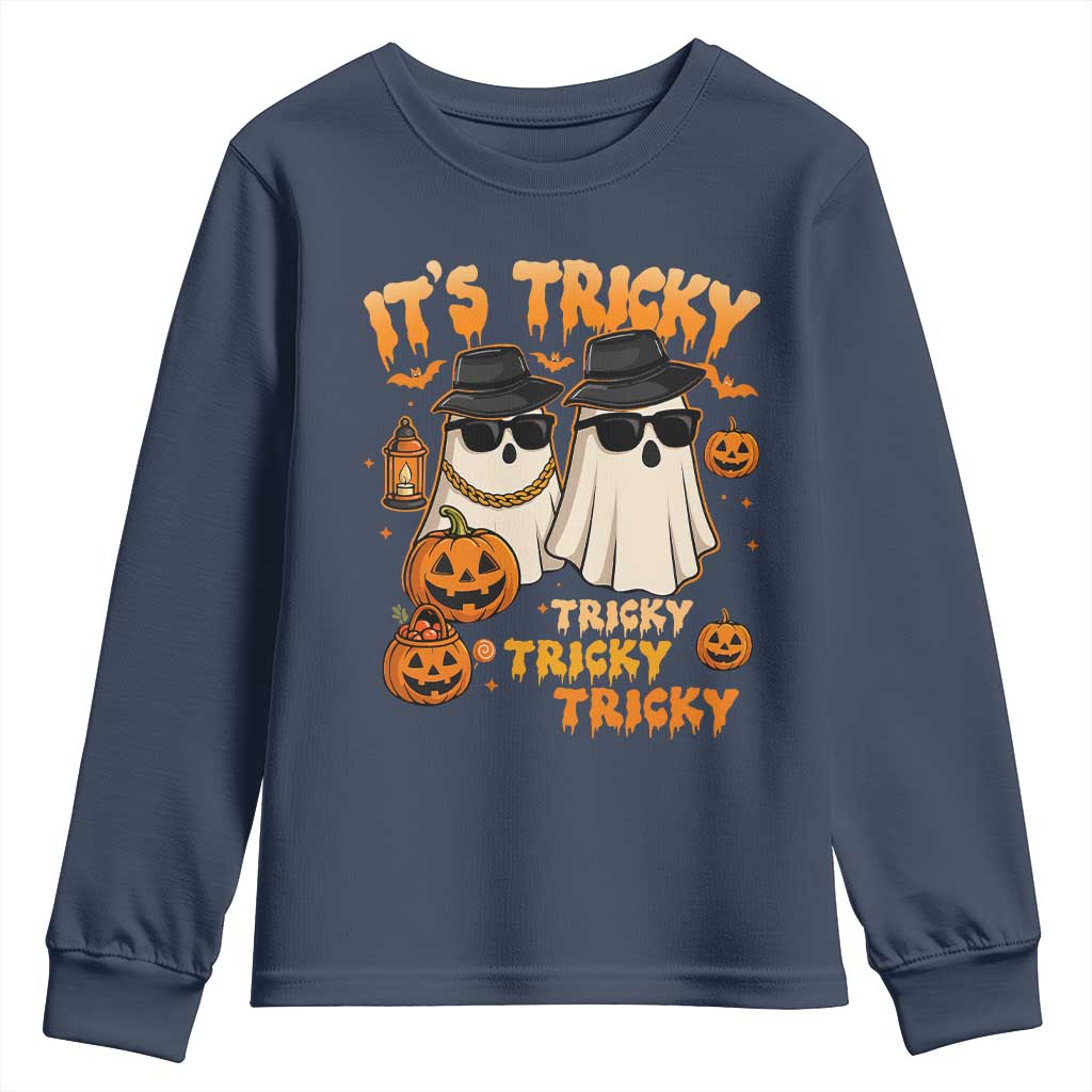 Funny Ghost Youth Sweatshirt It's Tricky Tricky Tricky 90s Nostalgia Halloween Costume TS10 Navy Print Your Wear