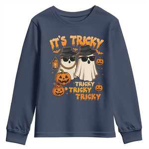 Funny Ghost Youth Sweatshirt It's Tricky Tricky Tricky 90s Nostalgia Halloween Costume TS10 Navy Print Your Wear