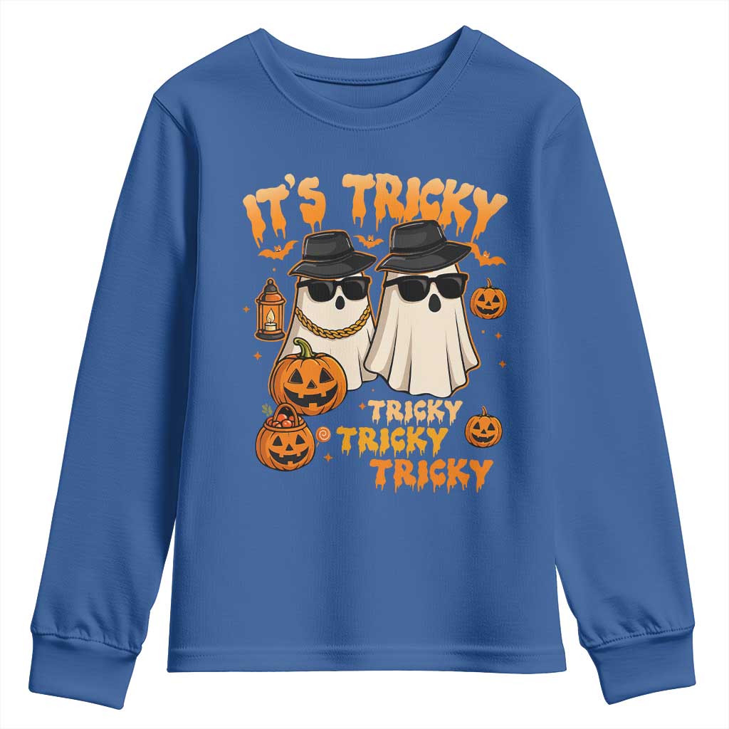 Funny Ghost Youth Sweatshirt It's Tricky Tricky Tricky 90s Nostalgia Halloween Costume TS10 Royal Blue Print Your Wear