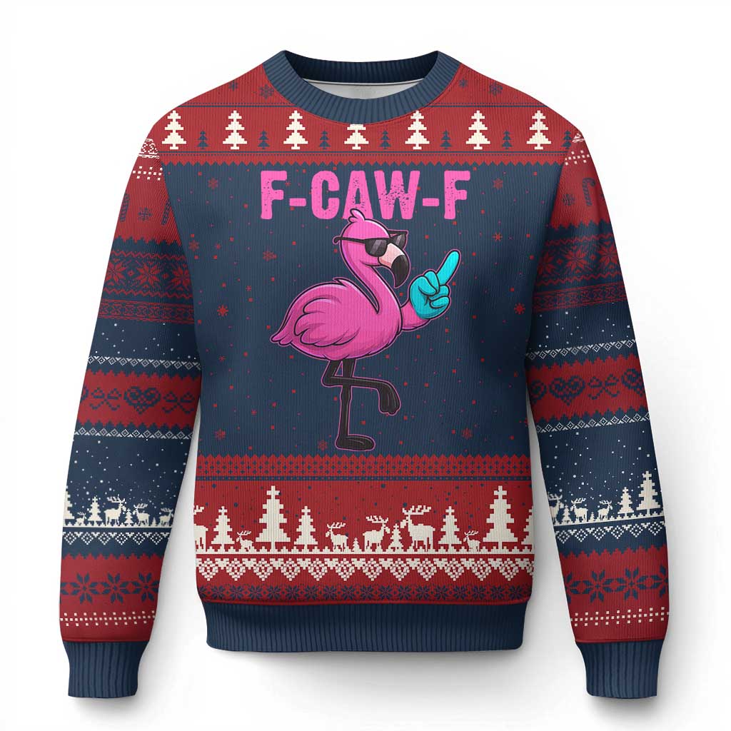 Funny F-Caw-F Flamingo Ugly Christmas Sweater Adult Humor TS10 Navy Red Print Your Wear