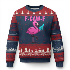 Funny F-Caw-F Flamingo Ugly Christmas Sweater Adult Humor TS10 Navy Red Print Your Wear
