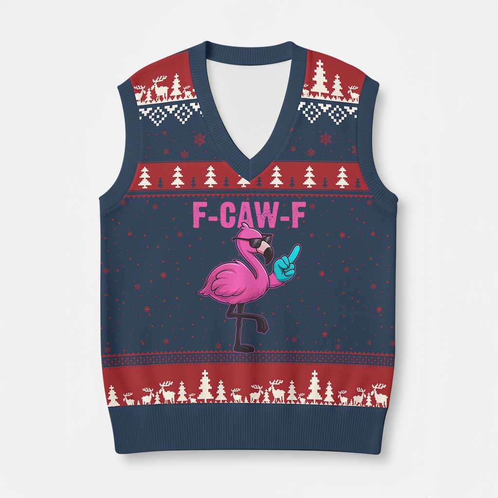 Funny F-Caw-F Flamingo V-Neck Knit Sweater Vest Adult Humor TS10 Navy Red Print Your Wear