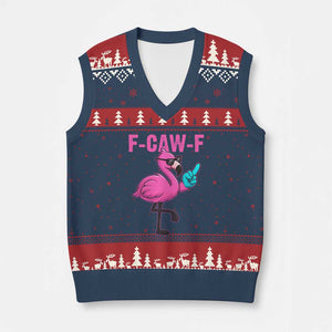 Funny F-Caw-F Flamingo V-Neck Knit Sweater Vest Adult Humor TS10 Navy Red Print Your Wear