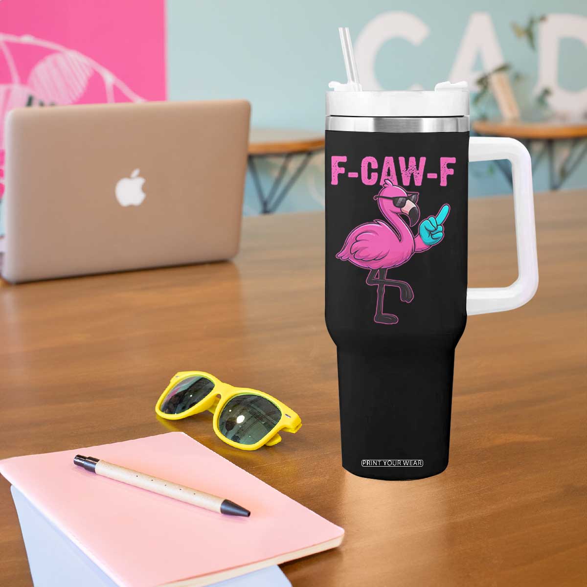 Funny F-Caw-F Flamingo Tumbler With Handle Adult Humor TS10 Print Your Wear