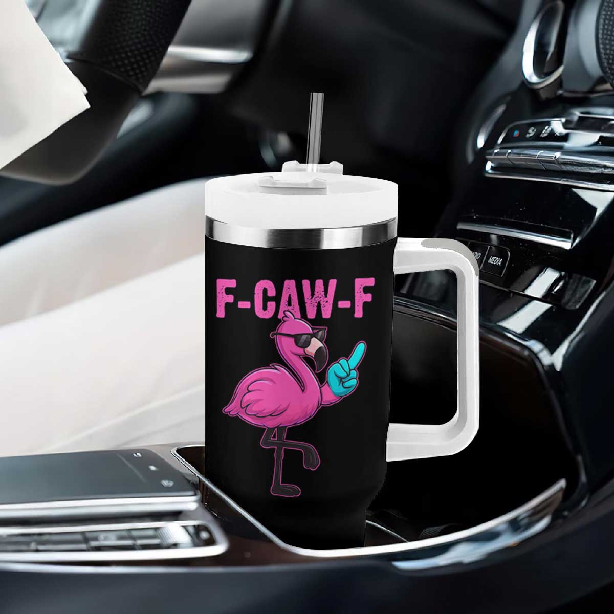 Funny F-Caw-F Flamingo Tumbler With Handle Adult Humor TS10 Print Your Wear