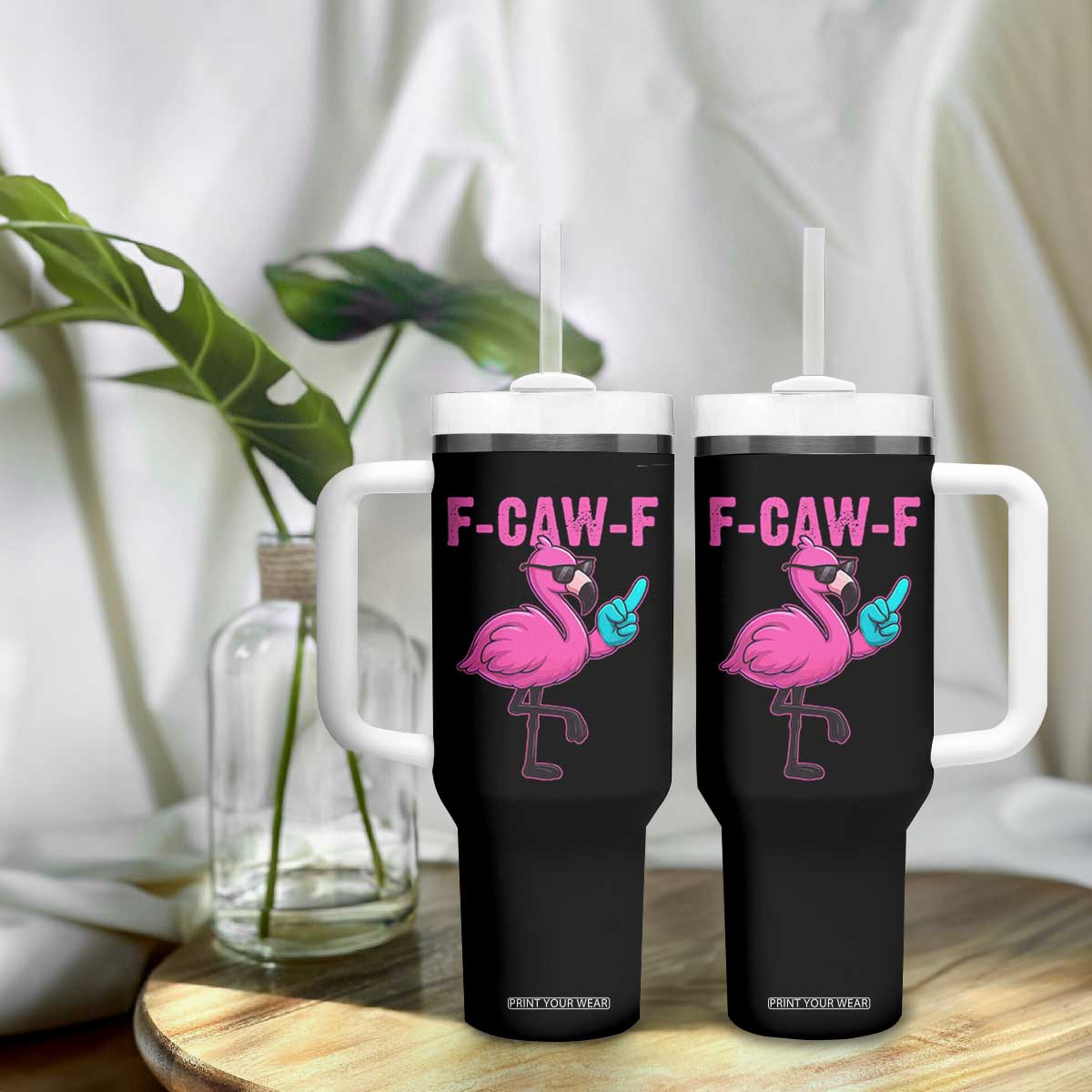 Funny F-Caw-F Flamingo Tumbler With Handle Adult Humor TS10 Print Your Wear