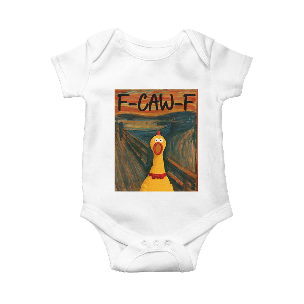 F Caw F Screaming Chicken Baby Onesie Funny Fawk Off Meme TS10 White Print Your Wear