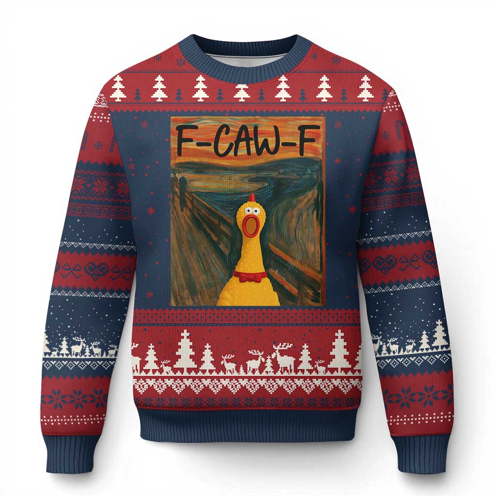 F Caw F Screaming Chicken Ugly Christmas Sweater Funny Fawk Off Meme TS10 Navy Red Print Your Wear