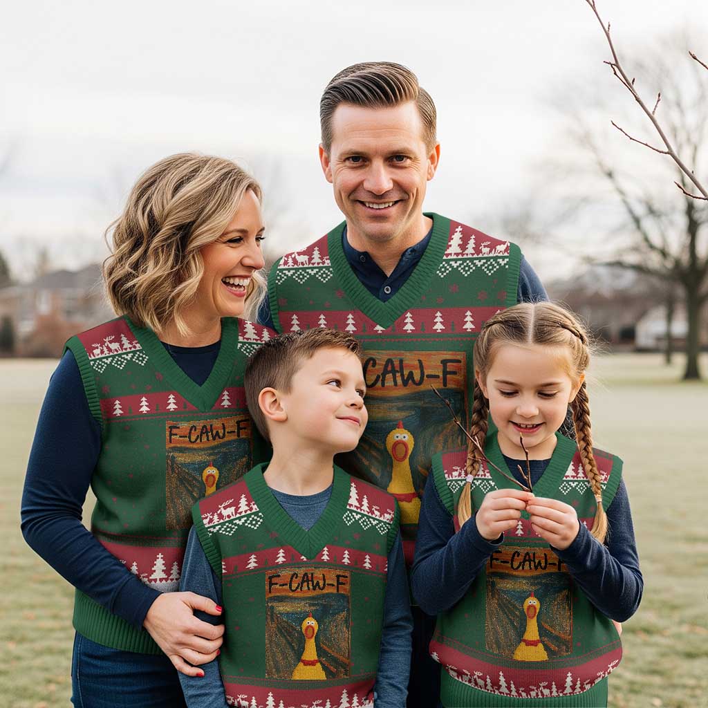 F Caw F Screaming Chicken V-Neck Knit Sweater Vest Funny Fawk Off Meme TS10 Red Green Print Your Wear